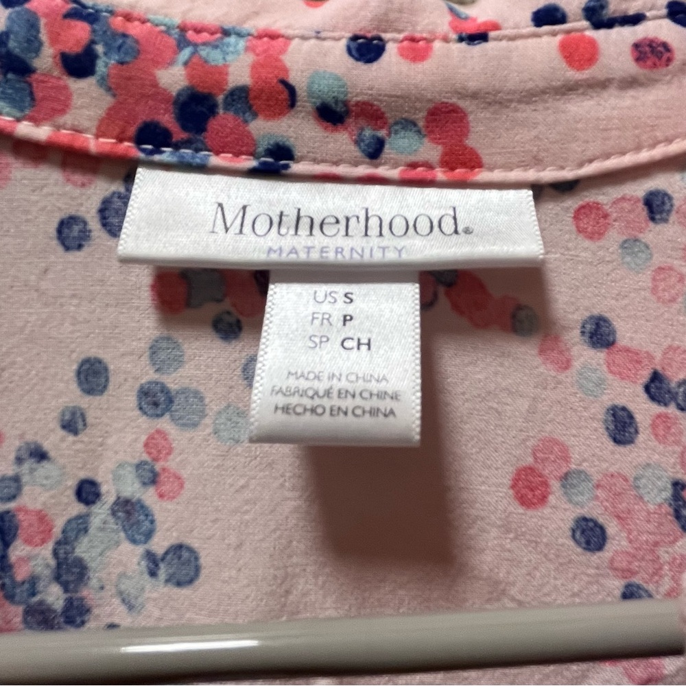 Motherhood Maternity Stylish Vibrant Long Sleeves, Sz S, Pink and Blue Dots - Picture 3 of 8